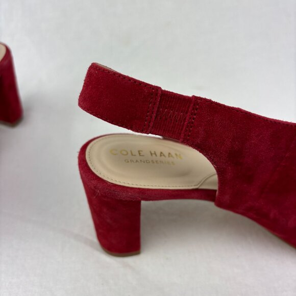 NWT Cole Haan Red Suede Slingback Block Heels - Size 7.5B - Picture 4 of 10
